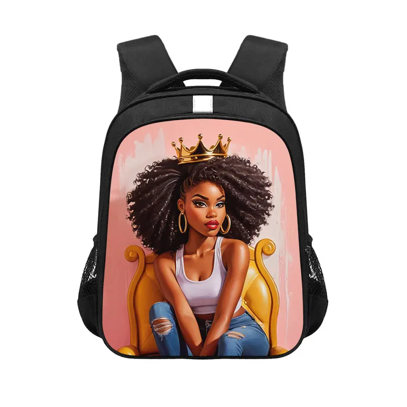 Black Women with Crown Print Backpack African Girl School Bags Women Laptop Backpacks for Travel Teenager Bookbags Gift