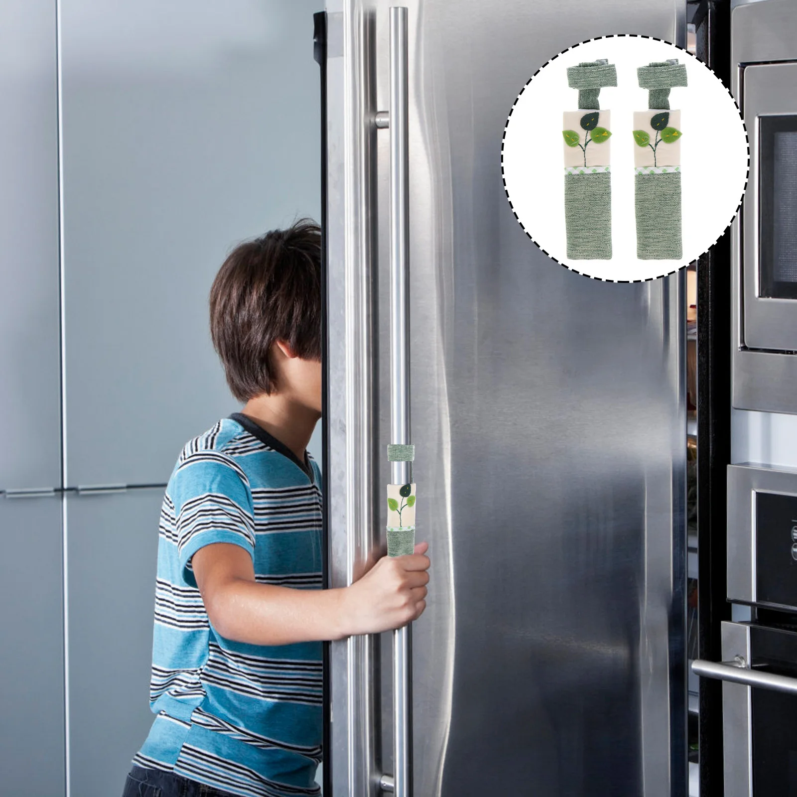 

2Pcs Fridge Handle Covers Anti-Static Comfortable Fabric Door Knob Protector for Kitchen Cabinet Microwave Oven Living Room