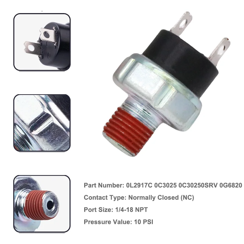 Low Oil Pressure Switch 0L2917C 0C3025 0C30250SRV for Generac Replaced 0G6820 10 PSI 1/4-18 NPT NC