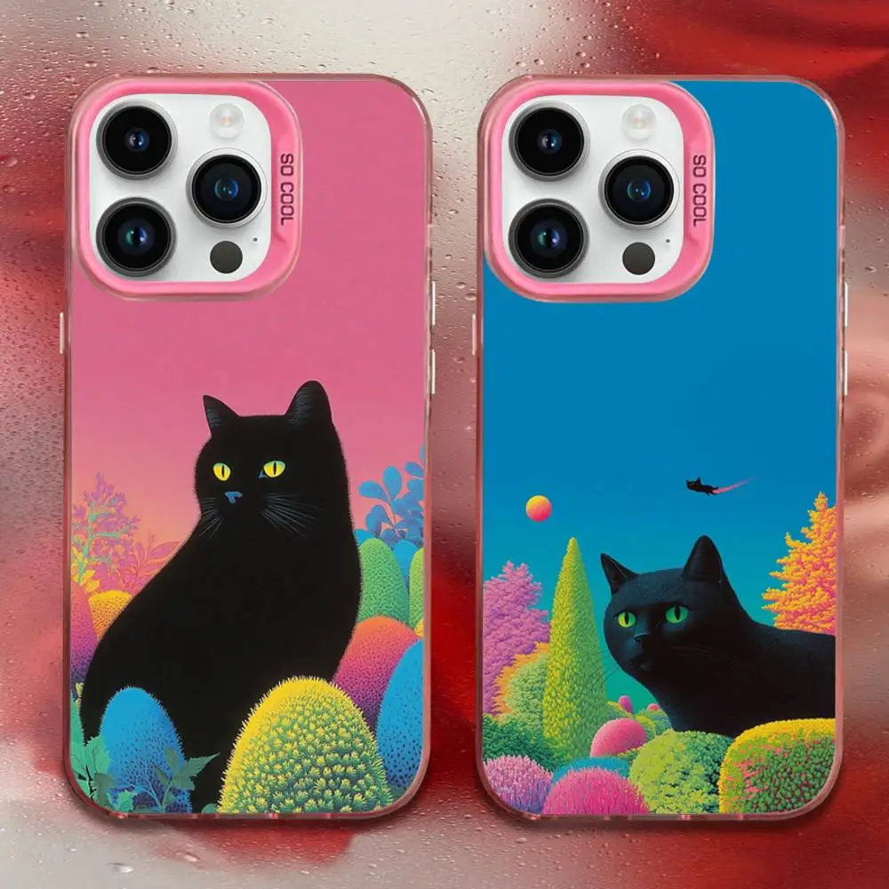 

Black Cat White cat graphic Phone Case For iPhone 16,15,14,13,12,11,Mini,Pro,E,MAX Pink Candy Matte Shockproof Cover