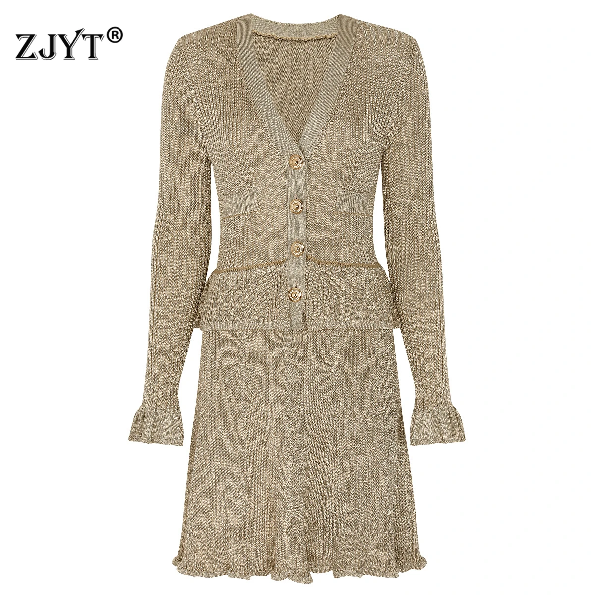 ZJYT Spring Autumn Fashion Knitting Sweater Dresses for Women Long Sleeve Elegant V Neck Winter Basics Short Party Dress Red