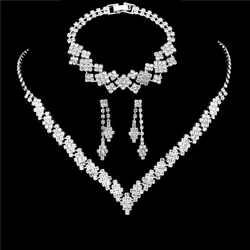 Fashionable silver plated rhinestone folding tassel earrings necklace, wedding jewelry gift, fashionable style