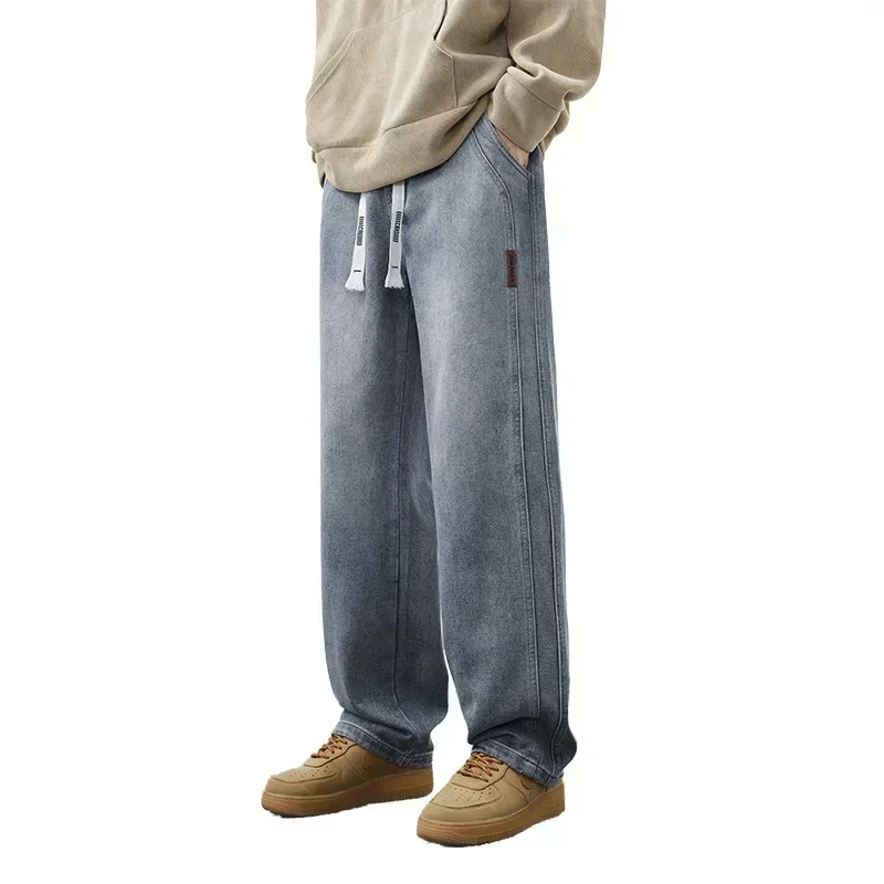 

Brand Men's Retro Jeans Fashion Loose Straight Casual Wide Pants Cotton Casual College Students Baggy Wide Leg Denim Trousers