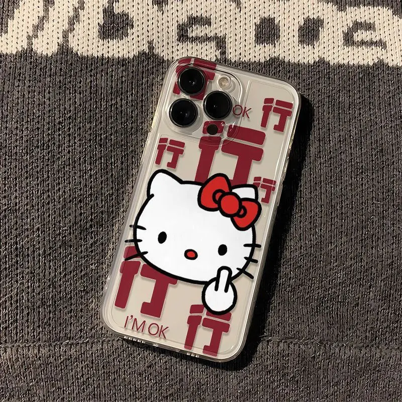 Hello Kitty Sanrio iPhone15ProMax Phone Case Kawaii Cute Cartoon 11 12 13 14Plus Prevention Protective Shell Girls Gifts