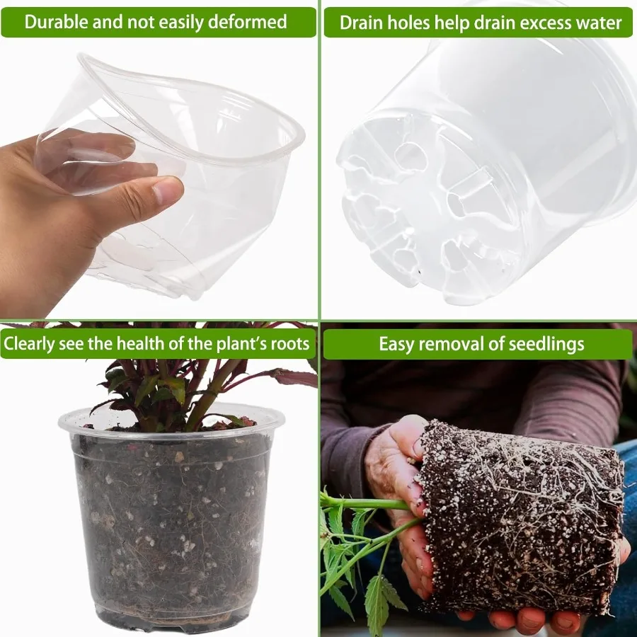 36 عبوة من أوعية الحضانة الشفافة مقاس 6 بوصات للأواني الشفافة للنباتات مع 40 قطعة من أوعية النباتات الشفافة مع فتحات تصريف البذور