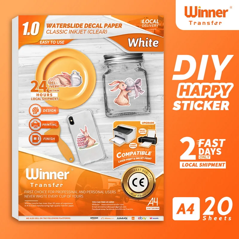 WinnerTransfer White Happy Sticker  for Plate Furniture Phone  Household Stationery Supplies  Decorative stickers for Glass