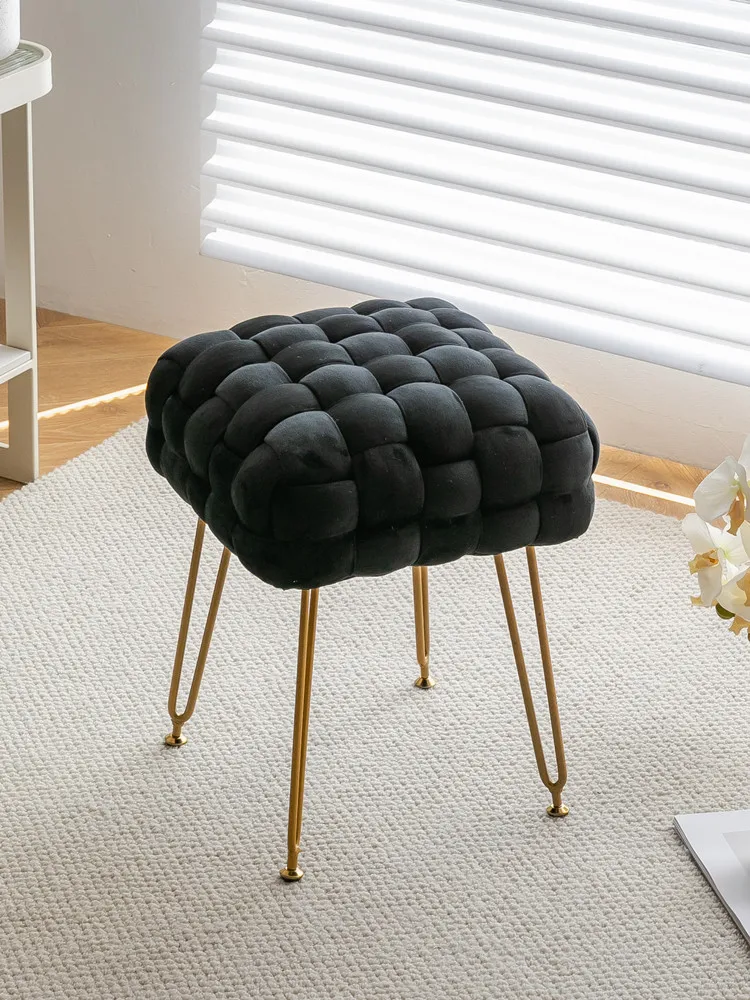 Light luxury high-grade thickened woven dressing stool, bedroom home makeup chair,shoe changing footstool, living room furniture