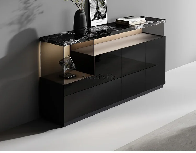 

3Italian minimalist rock slab dining side cabinet light luxury high-end living room wall locker