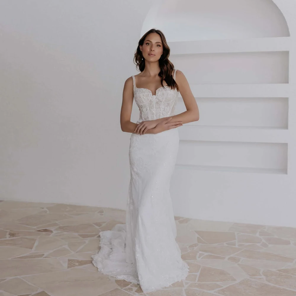 Exquisitos Vestidos De novia con tirantes finos, escote Corazón, apliques De novia, Growns De tul sin espalda, sirena