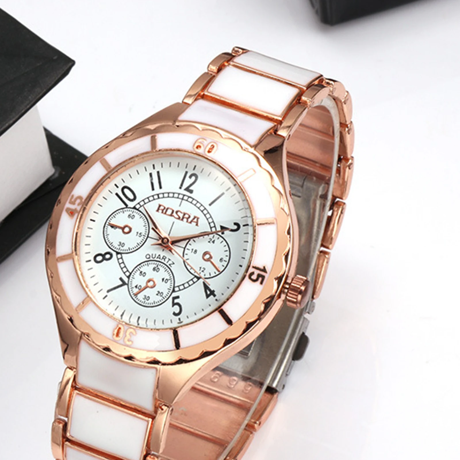 1pc Student Ceramic Watch Elegant Digital Diamond Female Bracelet Wristwatch White