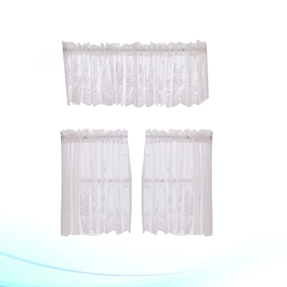 

137x61cm Lace Curtains Half Short Curtain for Window Light Filtering Decorative Shade Kitchen Bedroom Balcony White