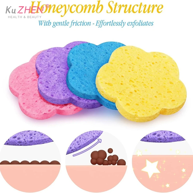 5PCS Plum Blossom Shape Face Sponge Remover Tool Natural Wood Pulp Cellulose Compress Cosmetic Puff Facial Washing Sponge Makeup