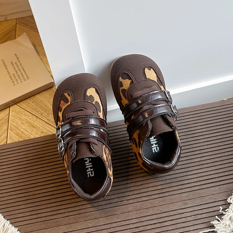 Toddler Retro Color‑Block Shoes, Faux Suede Patchwork Double Hook‑and‑Loop Strap Non‑Slip Soft Flat Casual Walking Shoes