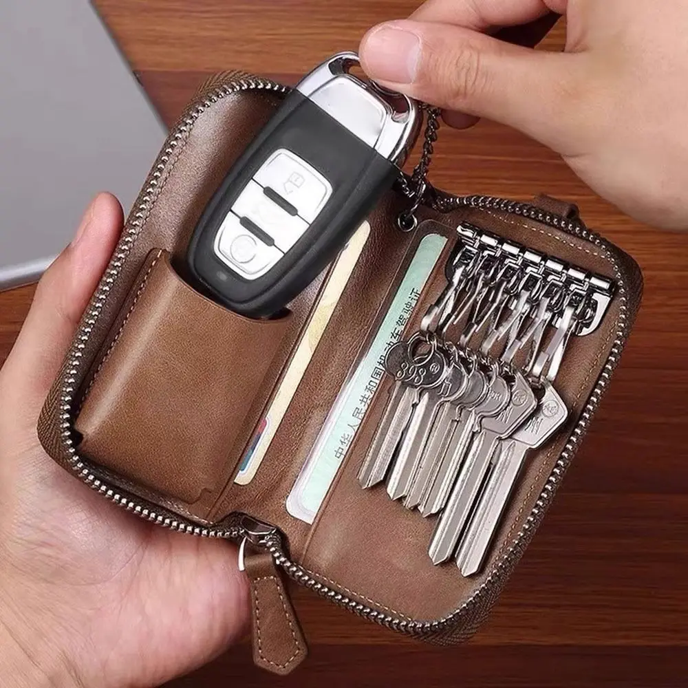 Universal Large Capacity Key Holder Leather Multi-Function Key Storage Pouch Key Case Women Men