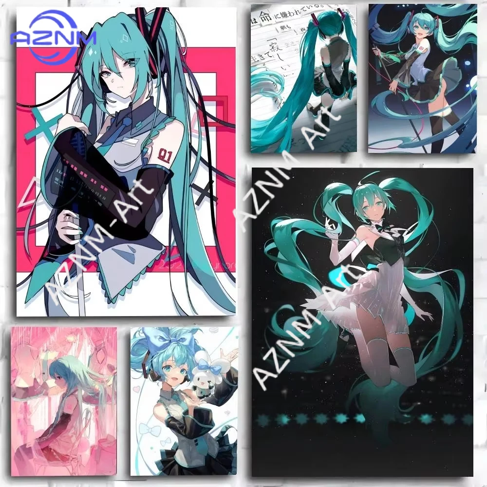 H-Hatsune Anime M-Miku Poster Self-adhesive Art Waterproof Paper Sticker Coffee House Bar Room Wall Decor