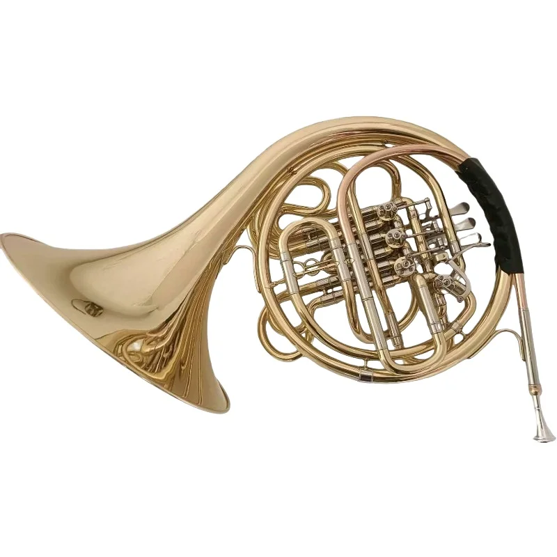 Bb/F Chromatic French Horn 4-Valve Double-Row One-Piece Tri-Colored High-Quality Durable Brass Wind Instrument