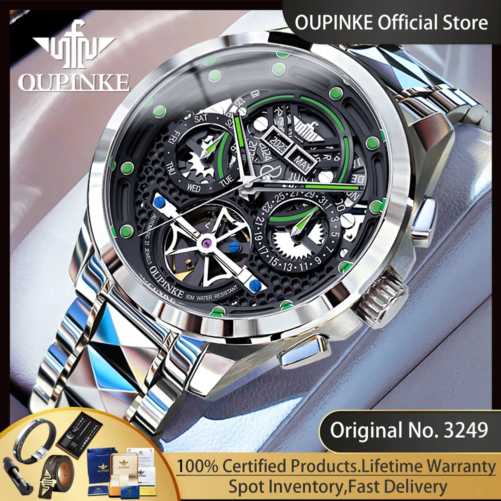 OUPINKE 3249 Automatic Mechancial Watch for Men Top Luxury Swiss Certificated Brand Men's Wristwatches Fashion Hollow Man Watch