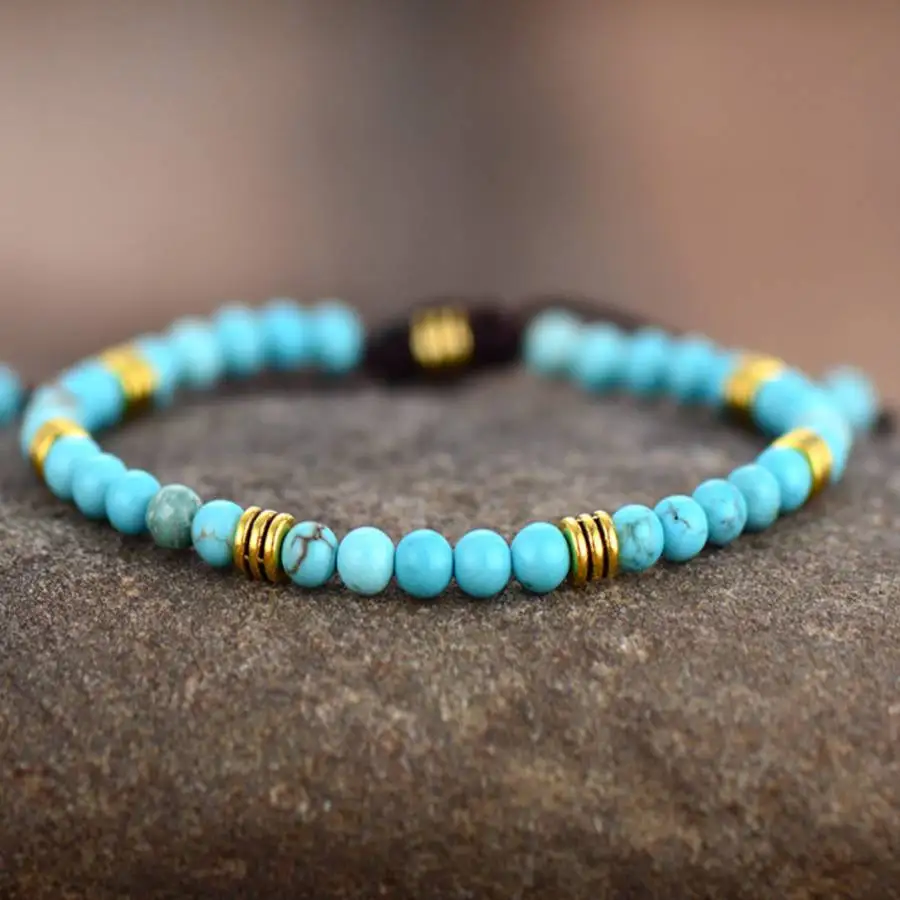 

Handmade natural Turquoise bead knit bracelet, men's cuff button bracelet, Ramadan prayer bead bracelet, holiday gift