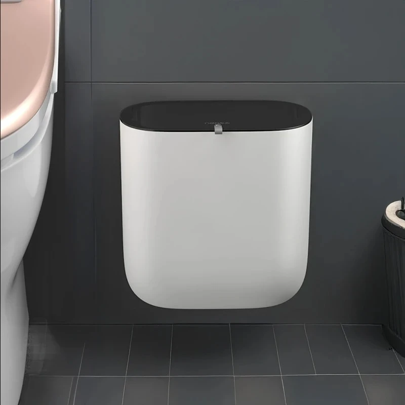 Wall mounted garbage bin saves space, detachable hook stainless steel kitchen bathroom garbage bin 5L ultra-thin