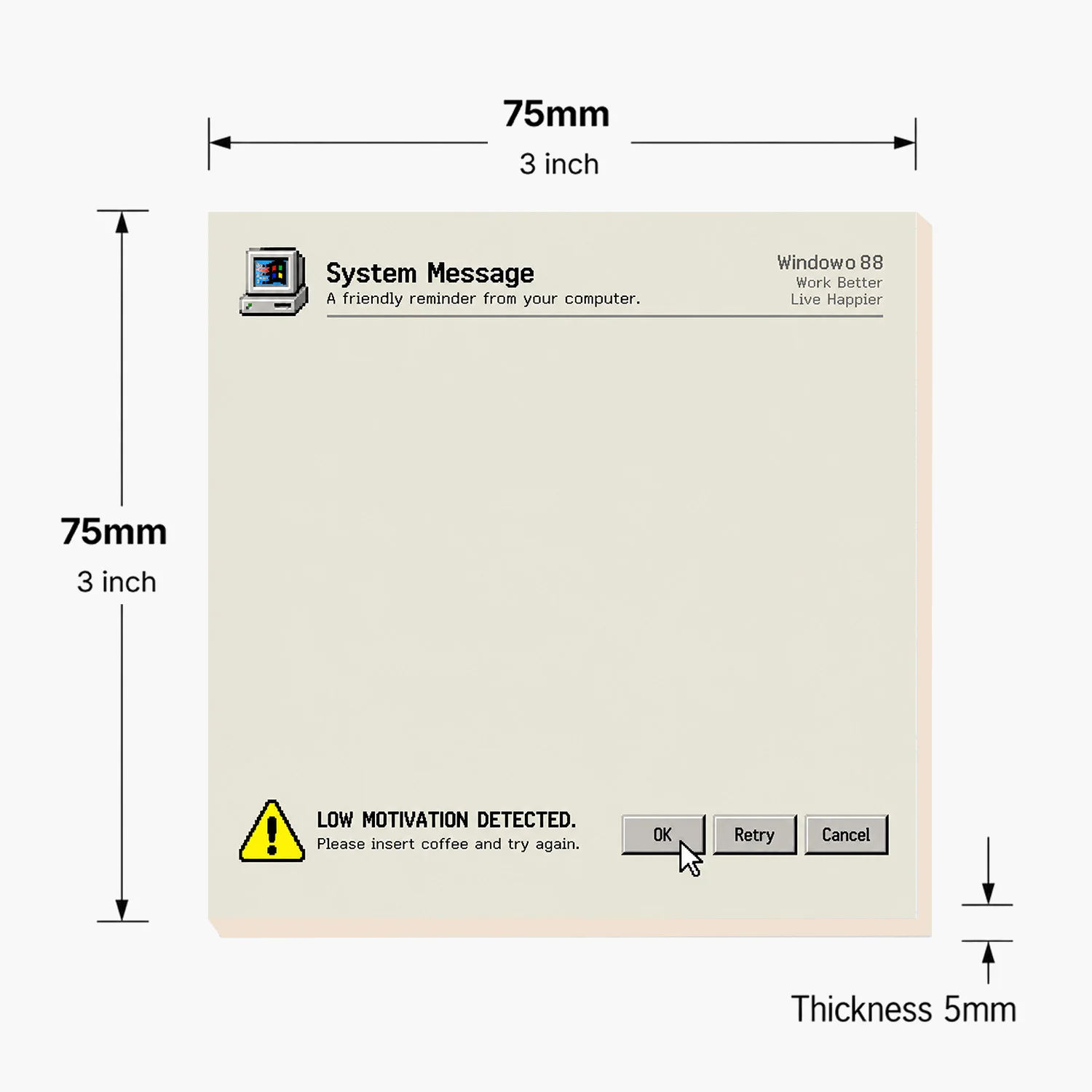 2PCS Funny Computer Sticky Notes 100 Sheets Low Motivation System Message Memo Pads Reminder Office School Stationery