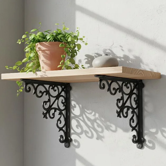Shelf Bracket Vintage American Industrial Cast Iron Heavy Duty Wall Mount Triangle Stand for Kitchen Garage Storage