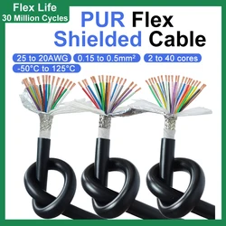 Bending Chain Shield Flex Cable PUR Jacket 2/3/4/5/6/7/8/10/12Cores Oil/Corrosion Resistant Robot Automation Signal Control Wire