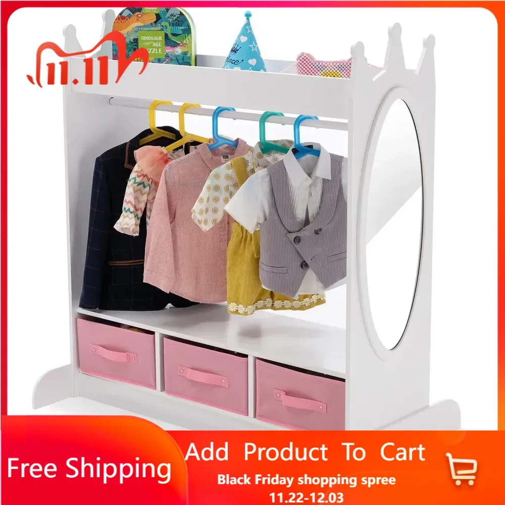 Kids Armoire Dress-Up Storage w/Mirror and Drawers,Dress up Closet,Costume Dress up Wardrobe,Pretend Storage Closet for Kids