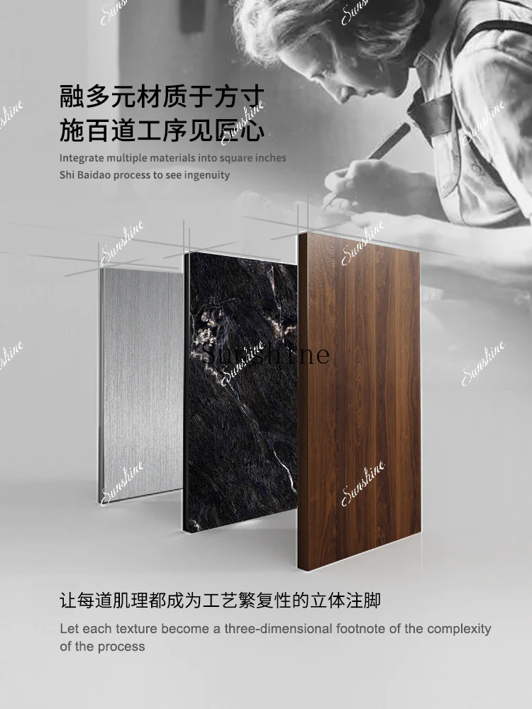 

Coffee table Italian minimalist marble square combination living room small apartment medium and ancient styleP