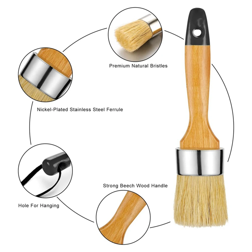 

AEE6-Chalk Paint Brushes For Furniture, Round Paint Brush Set,Wax Brush,Stencil Brushes 1 Oval Brush And 3 Round Brushes
