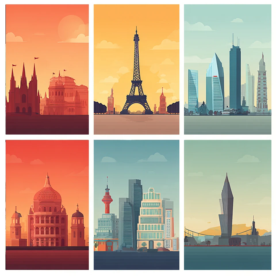 

Картина по номерам, простая мультяшная городская архитектура, акриловый комплект для взрослых, морской пейзаж, сделай сам, краска на холсте, художественный подарок, украшение для дома