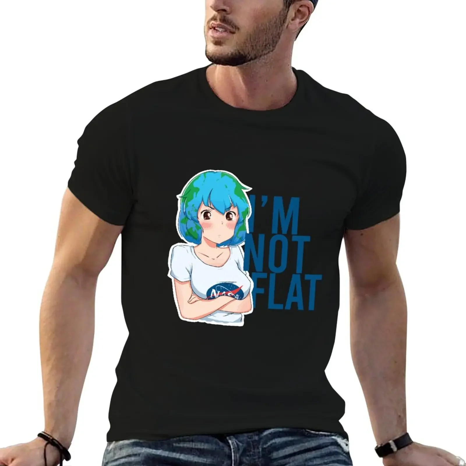 Earth chan I'm not flat T-Shirt vintage anime shirt anime custom shirt men workout shirt