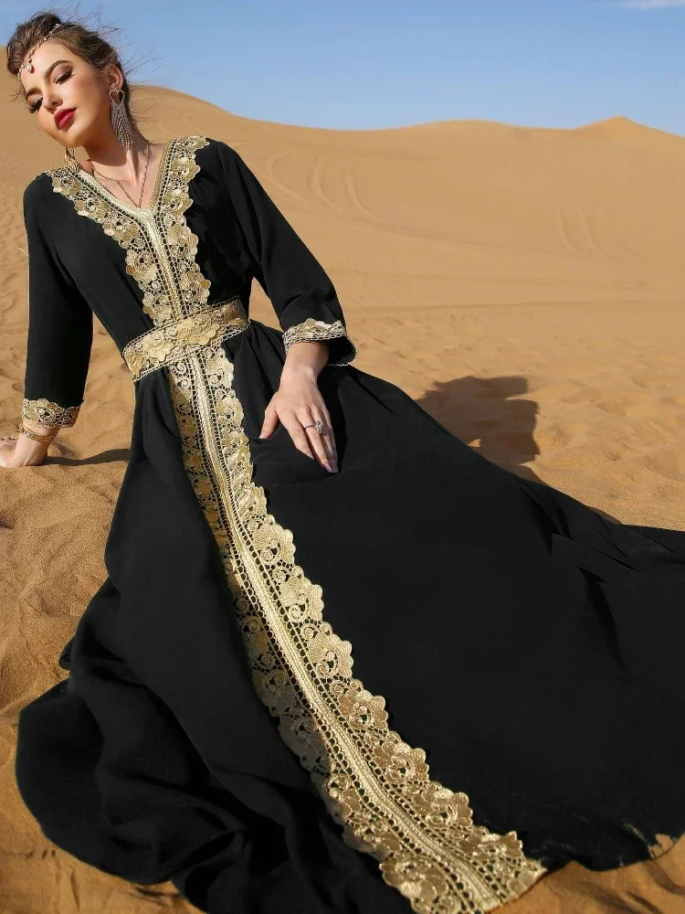 Eid Party Dress for Women Lace Dubai Arab Ramadan Abayas Caftan Kaftan Vestido Eid Muslim Woman Abaya Party Long Dresses 2024