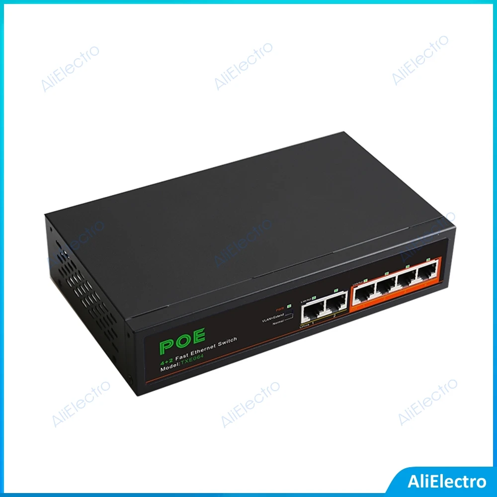 POE Switch 6-ports 10/100Mbps Desktop PoE Switch 4-Port 10/100Mbps 2 Ports Uplink with Vlan Button