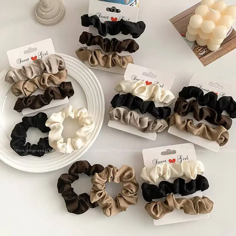 3/5Pcs Elegant Ponytail Holder Rubber Band Elastic Hairband Hair Accessories Silk Satin Scrunchies Women Solid Color Hair Rope