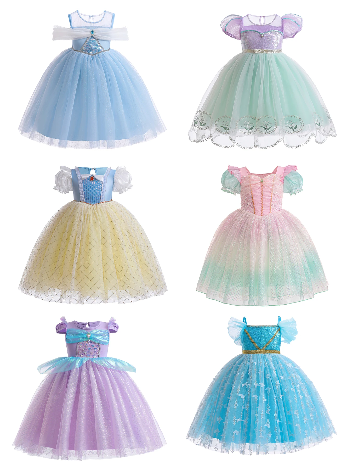 Cute Girls Cartoon Long and Short Sleeve Princess Dress,Layered Fantasy Mesh - Great for Festivals, Parties, Shows and Birthdays