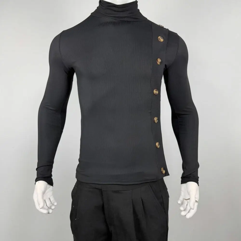 Mens Mens Long Sleeve Turtleneck T Shirt Slim Fit Ribbed Knit Side Button Pullover Casual Thermal Autumn Winter Clothing - Aliexpress Deal