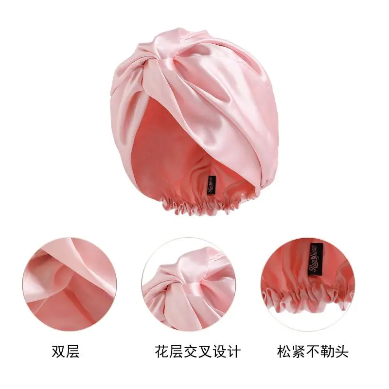 Women Satin Solid Sleeping Hat Double Layered Night Sleep Cap For Women Shower Caps Waterproof Sleeping Hair Bonnets Cap