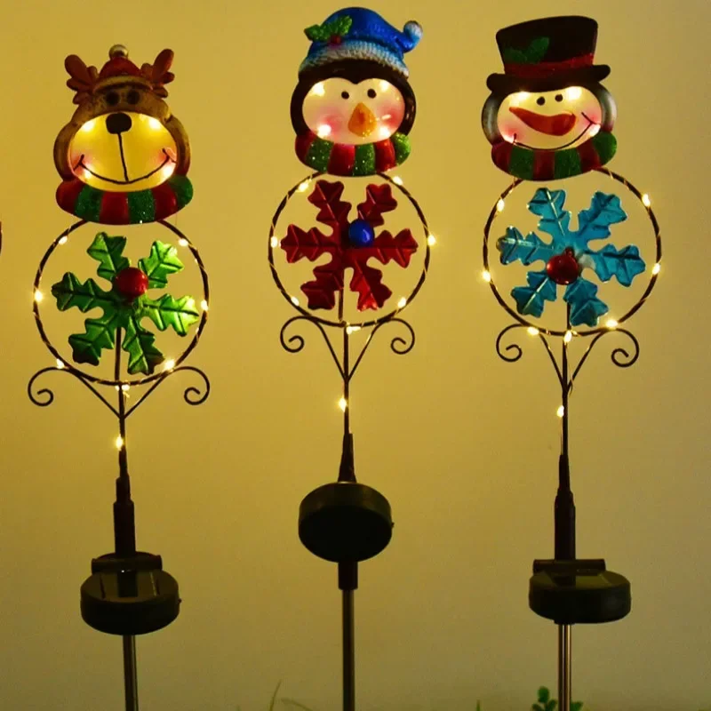 Led boneco de neve solar luz do jardim ao ar livre estaca luz movido a energia solar luzes do caminho de natal para decoração do quintal do gramado de natal