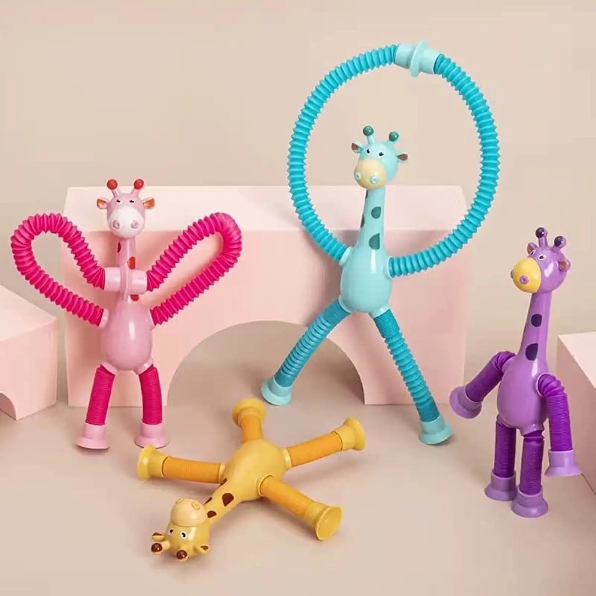 4 Pcs Telescopic Suction Cup Giraffe Toy Cartoon Puzzle Suction Cup Parent-Child Interactive Decompression Toy Stress Relief