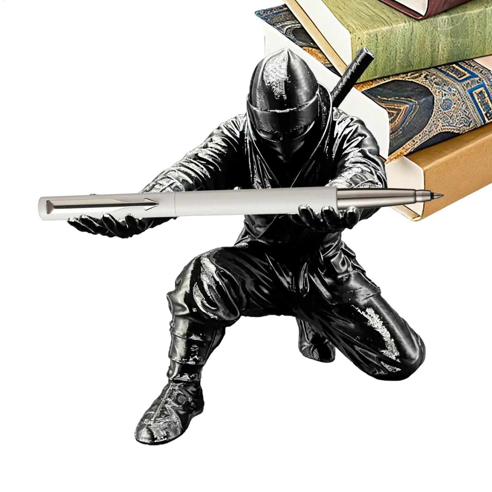 Ninja style Figure 3D Printed Pen Holder, Creative Desk Organizer Statue, Funny Stationery Pencil Stand for Office Home School