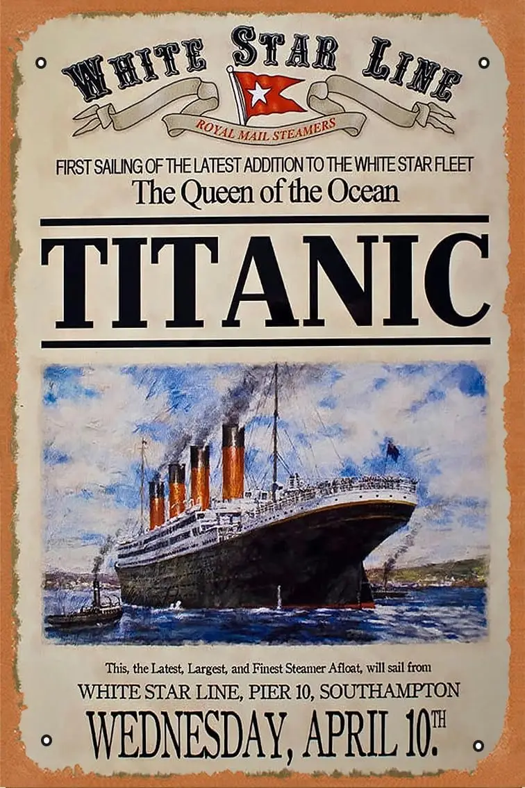 Tin Sign Vintage Movie Posters Titanic Bar Family, Vintage Metal Club Movie Wall Art Decoration 12x16 Inches sign