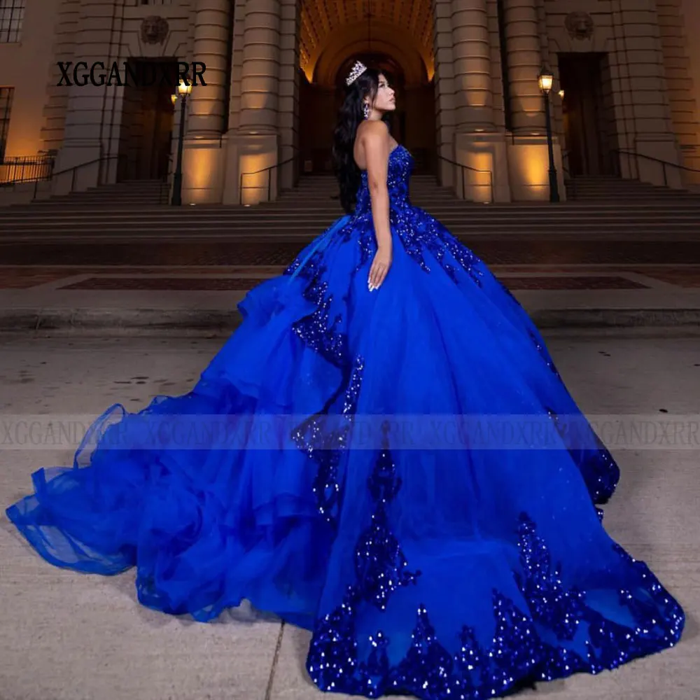 Royal Blue Ball Gown Quinceanera Dresses 2024 Sequin Lace Appliques XV Cinderella Princess Sweet 16 Vestido De 15 Quinceañeras