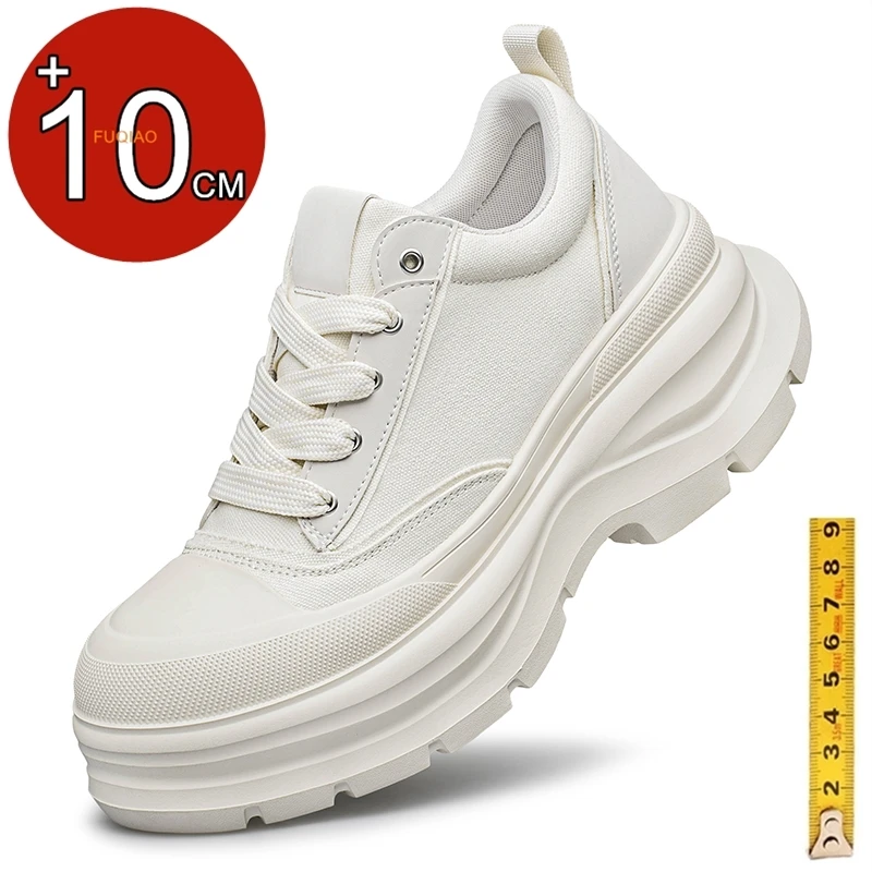 

Canvas + Leather Men Elevator Sneakers Height Increase Insole 10cm Casual Shoes Fashion Height Increasing Footwear Male
