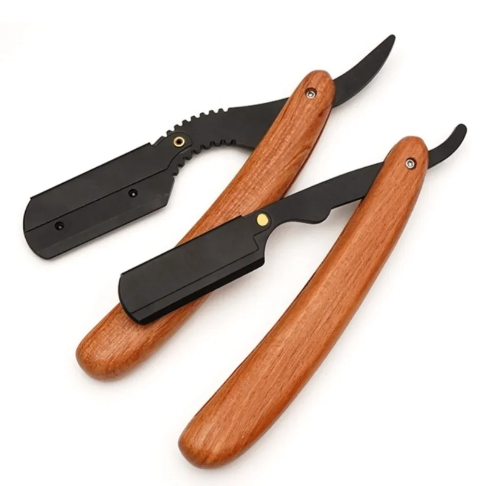 1 pz legno uomo rasatura strumenti da barbiere rasoio per capelli coltello da barba pieghevole supporto per rasoio dritto in acciaio inossidabile rasoio barba trimmer