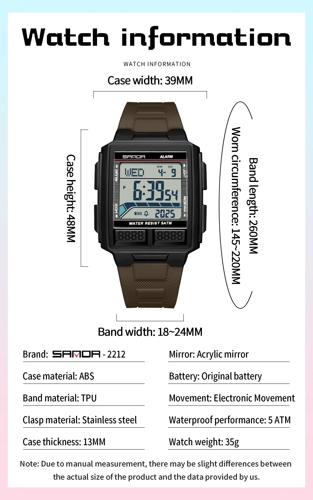 SANDA 2212 الرياضة ساعة إلكترونية للرجال متعددة الوظائف التقويم مضيئة العد التنازلي مقاوم للماء طالب ساعة رقمية reloj hombre #5