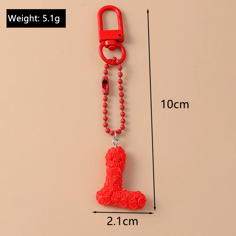 Creative Resin Rose Flower Initial Letter Keychain Alphabet Key Ring for Women Girls Handbag Pendants DIY Jewelry Gifts