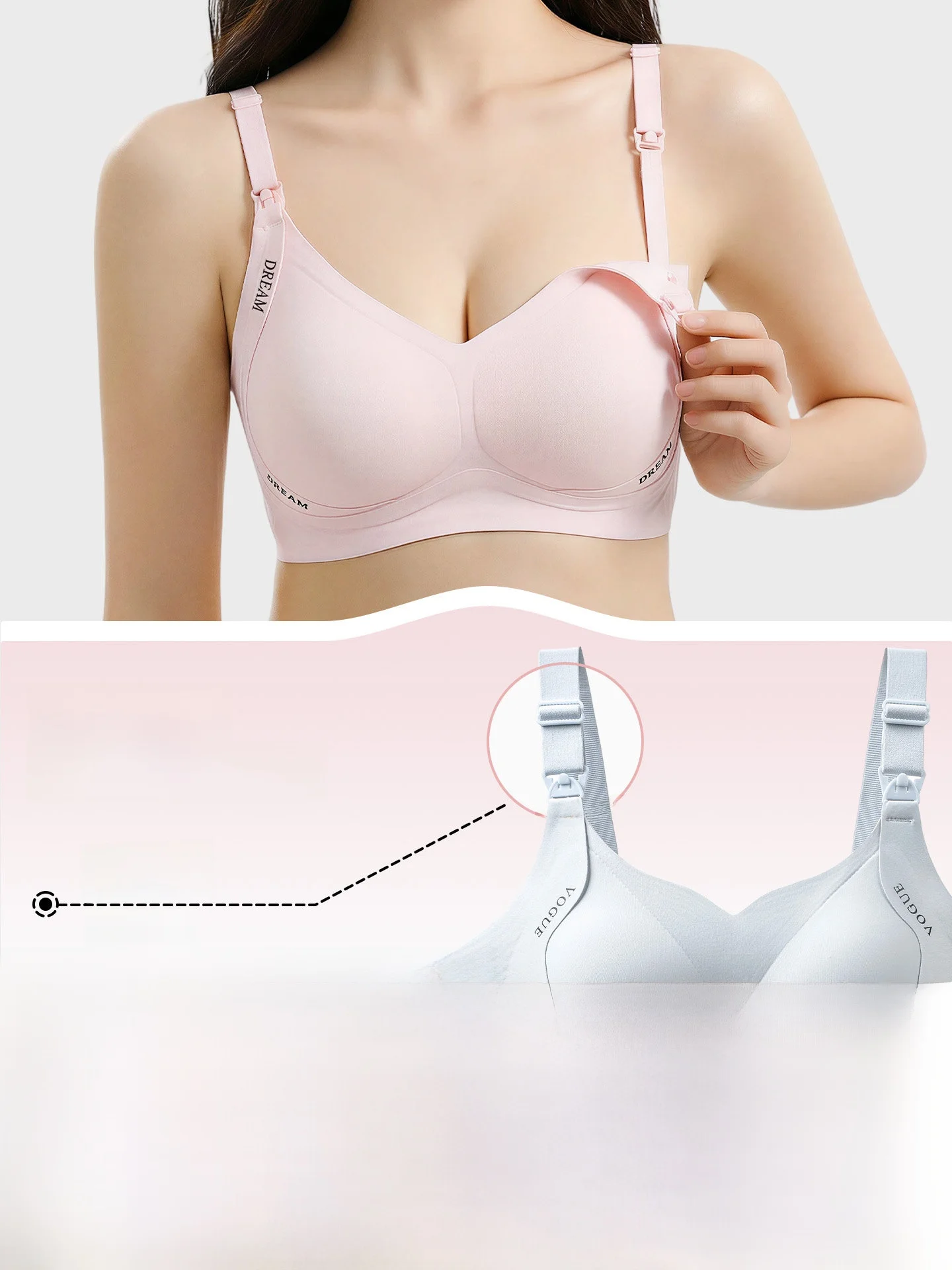 Maternity Nursing Bra Large Size Women's Underwear Postpartum Gathered Side Breast Reduction Anti-Sagging Adjustable Straps