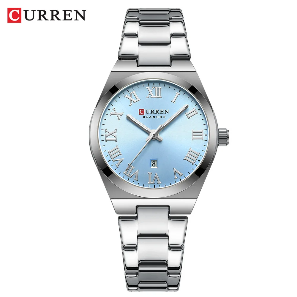 CURREN 9095 Waterproof Quartz Watch for Ladies, Casual Stainless Steel Strap Calendar Wristwatch