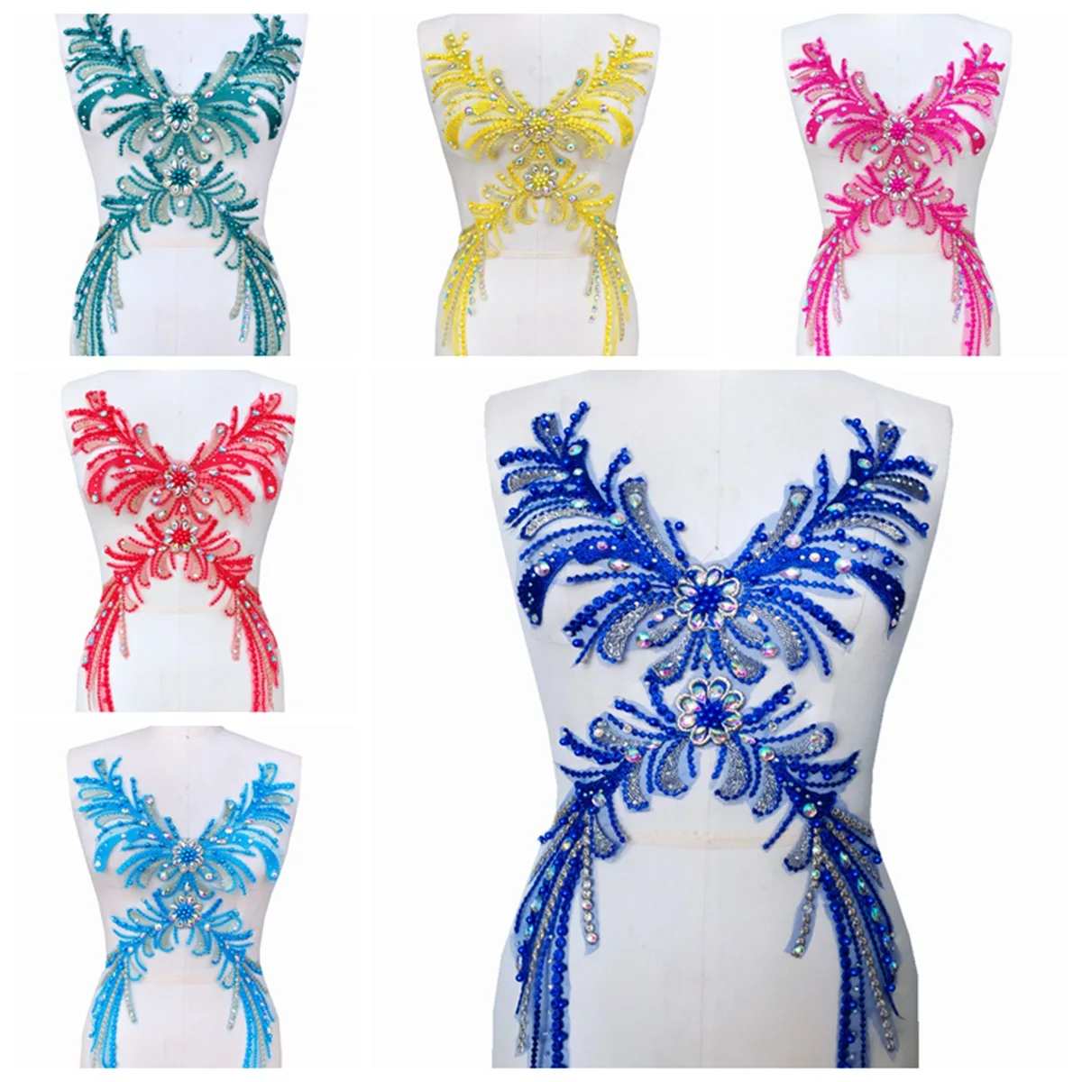 

7 Colors Heavy Duty Beading and Crystal Hotfix Rhinestones Lace Trim Embroidered Applique Performance Dance Costumes Accessories