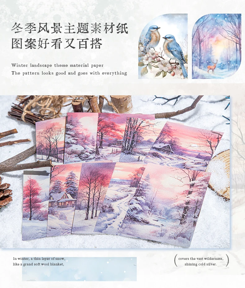 30 Blatt Vintage Winterlandschaft Dekor Scrapbooking Material Papier DIY Scrapbooking Dekor Junk Journal Planer Kunstpapier – Detail 5